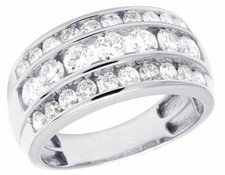 Men's 14K White Gold Plated Simulated Diamond Three Row Wedding Ring 3 CT 11MM