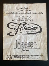 Vintage 1973 Menu former "Florentine Restaurant" 1856 Colvin, Tonawanda, NY