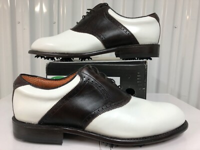 Justin Golf Shoe Classic Saddle Brogue White Chocolate BROWN Leather sz 8W boots