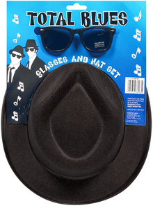 BLACK BLUES HAT SUN SHADES AND BLACK TIE AMERICAN BAND STAG NIGHT FANCY DRESS