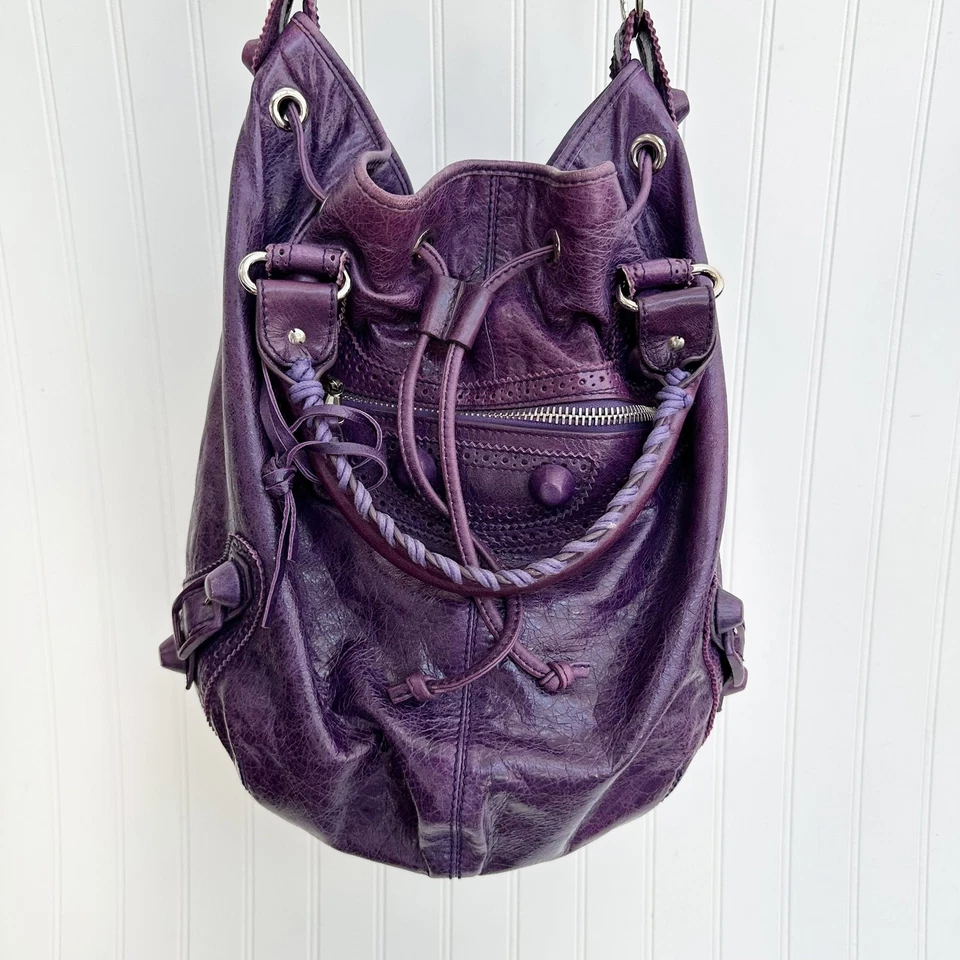 Balenciaga Giant Pompon City Bag Purple Raisin Leather Bucket Hobo Satchel - Image 4 of 4