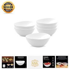 Elegant 18oz White Porcelain Cereal Bowls Set of 6 Dishwasher Microwave Safe