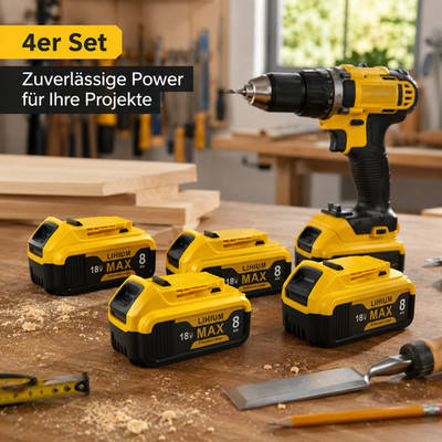 4x Akku für Dewalt 18V 8.0Ah Li-Ion Ersatzakku passend für DCB184 DCB182 DCB205