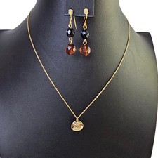 Gold Tone Necklace and Beaded Dangle Earrings Jewelry Set for Women