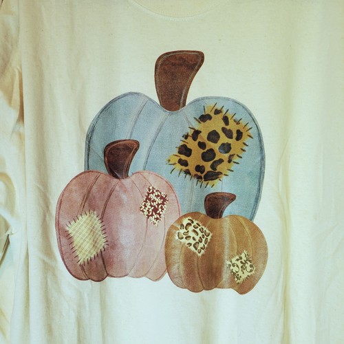 Camiseta de manga larga Gildan para mujer 2XL beige verde azulado otoño acción de gracias calabazas - Imagen 2 de 6