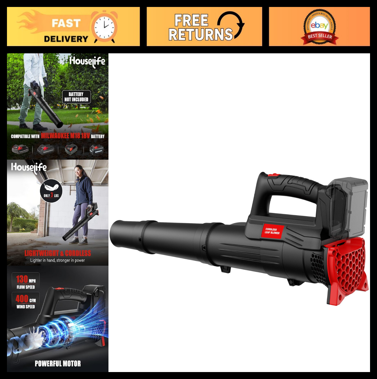 - 400 Cfm, 130 Mph, Battery Powered Tool