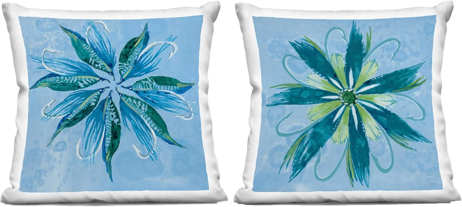 Whimsical Blue Flower Shapes Indoor Throw Pillows, 18x18, Set of 2