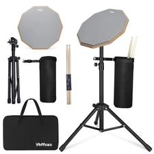 12in Practice Drum Pad Set with Stand Sticks Bag Double Sided Silent Training