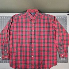 Polo Ralph Lauren Shirt Mens Large Vintage Tartan Plaid Preppy Oxford 90s Retro