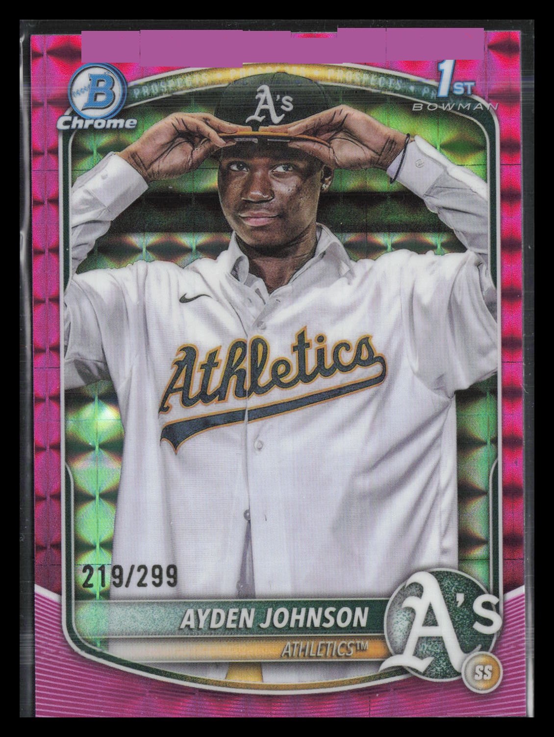 Ayden Johnson 2025 Bowman Chrome #BCP-197 Prospects Fuchsia Geometric #/299