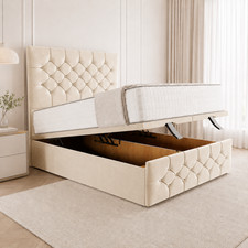 Image of Ottoman Gas Lift Storage Bed Chesterfield Upholstered Double King Size