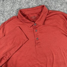 UNTUCKIT Polo Shirt XL Ora Red 100 Cotton Damaschino Jacquard Long Sleeve Men's
