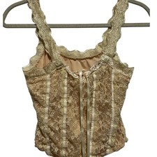 Lace Milkmaid Top Babydoll Camisole Ribbon Tie Beige Coquette y2k Fairy Grunge