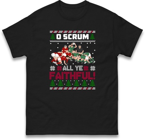 Lustiges Rugby Weihnachten T-Shirt O Scrum All Ye Faithful, Neuheit Xmas Rugby Tee - Bild 4 von 10