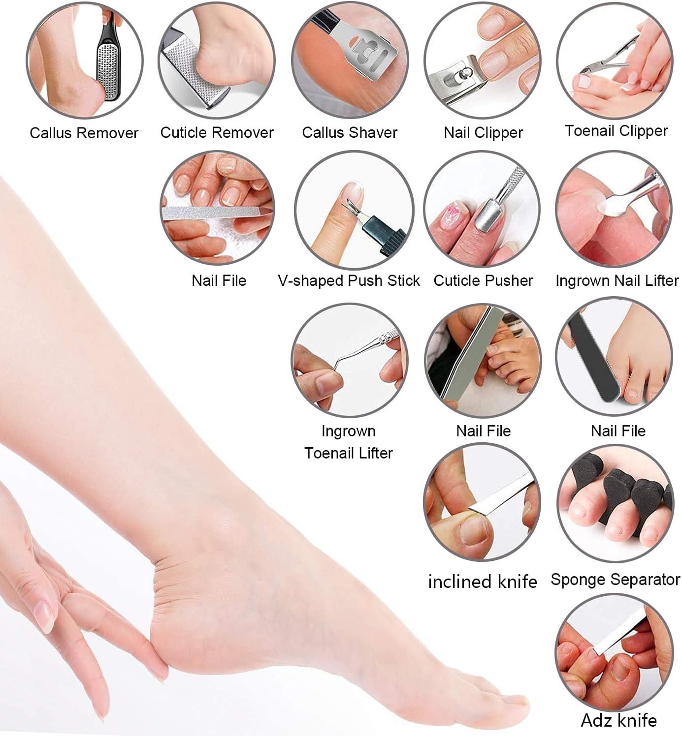 36pc CALLOUS Remover Pedicure Tool Set Kit Foot File Scraper Brush Nail Rasp