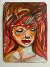 ACEO Original Woman Portrait Painting  OOAK Acrylic Ink  Mixed Media Handpainted — photo 1
