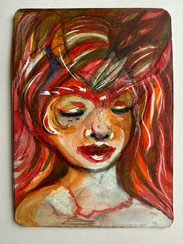 ACEO Original Woman Portrait Painting  OOAK Acrylic Ink  Mixed Media Handpainted