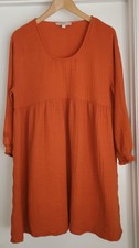 LOFT Women's Orange Cotton Dress Size Large Casual Lightweight Loose Fit
