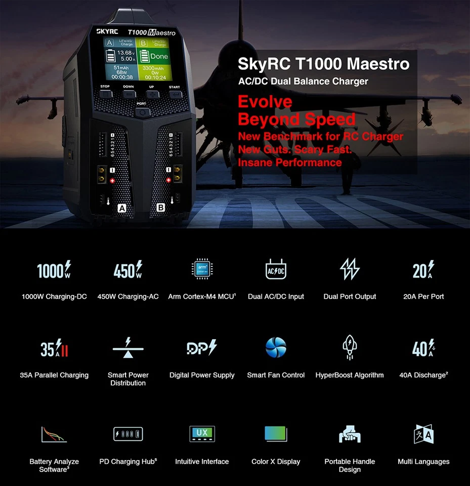 SKYRC T1000 RC Akku-Charger für 1-6S Lipo Balance Ladegerät/Entladegerät Maestro - Bild 4 von 4