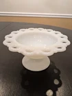 VTG Anchor Hocking Old Colony Open Lace Milk Glass Pedestal Bowl Compote