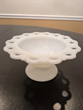 VTG Anchor Hocking Old Colony Open Lace Milk Glass Pedestal Bowl Compote