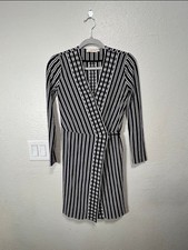 Tory Burch Navy Oxford Stripe Jacquard Wrap Dress Women’s Size XS