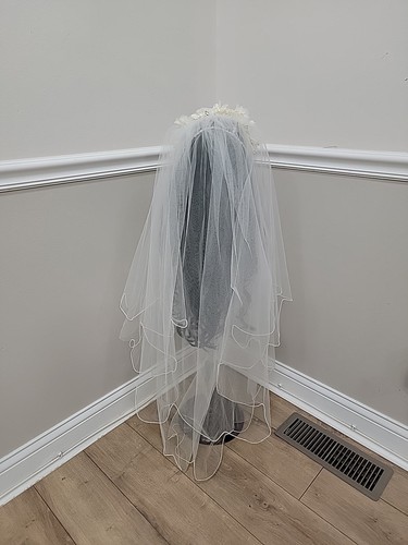 Copricapo velo da sposa vintage '80 con perline/fiori 2 livelli/32" - Foto 11 di 11