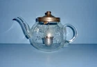 VINTAGE PYREX ETCHED CLEAR GLASS TEAPOT W/METAL INFUSER FREDERICK CARDER CORNING