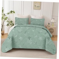 Quilt Size Reversible Botanical Floral Quilt Bedding Set 3 King Sage Green