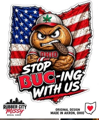 STOP BUC-ING WITH US Ohio Decal Pair 3'' Buckeye USA Flag Vinyl Stickers