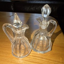 Set of 2 Glass Oil & Vinegar Dispenser Cruet Bottles W Stoppers, 5.5" Tall 