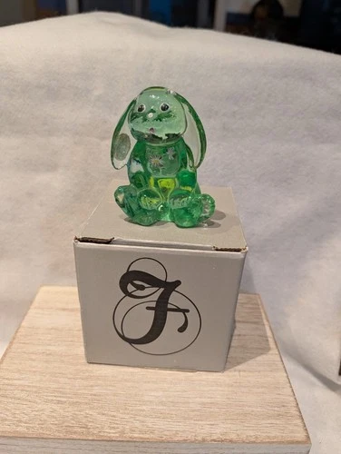 Vintage Fenton Green Glass Bunny Rabbit Figurine Hand Painted A Van Zile