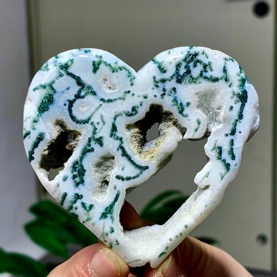 92G Natural agate water grass quartz crystal Carving heart-shaped therapy