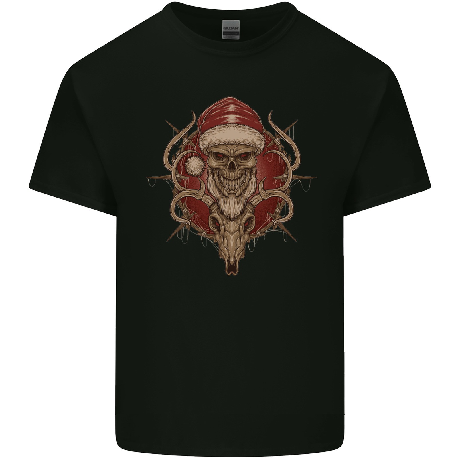 Reno de Navidad Santa Calavera Gótico Hombre Luz Camiseta Algodón