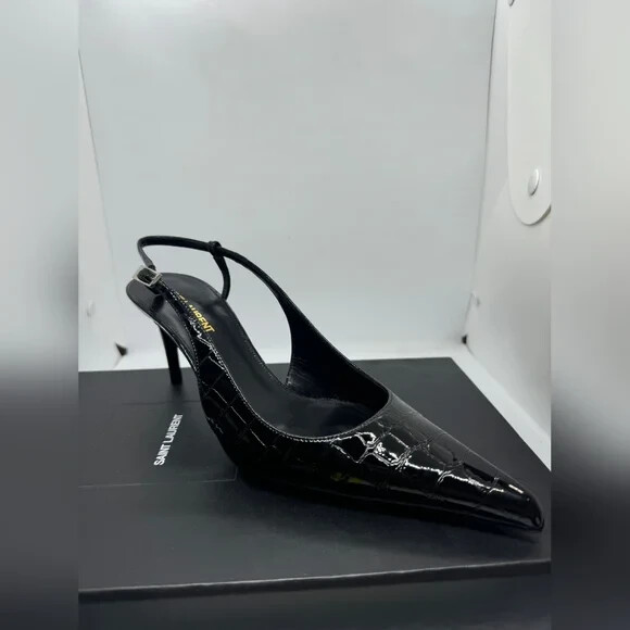 Saint Laurent YSL Vendome slingback in pelle effetto coccodrillo lucido taglia 38 5 nuovo con scatola