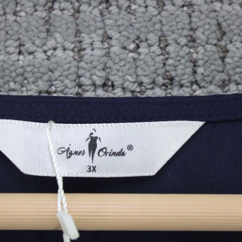 Agnes Orinda Blouse Top Womens 3X Navy Blue Cap Sleeve Pullover V Neck NWT - Picture 8 of 12