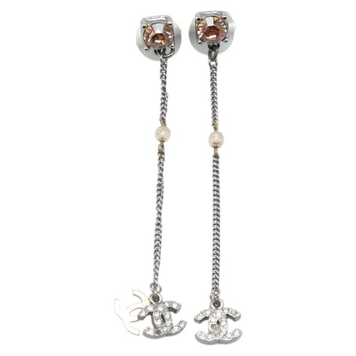 CHANEL COCO Mark rhinestone swing earrings Women 【Used】 - Picture 2 of 8