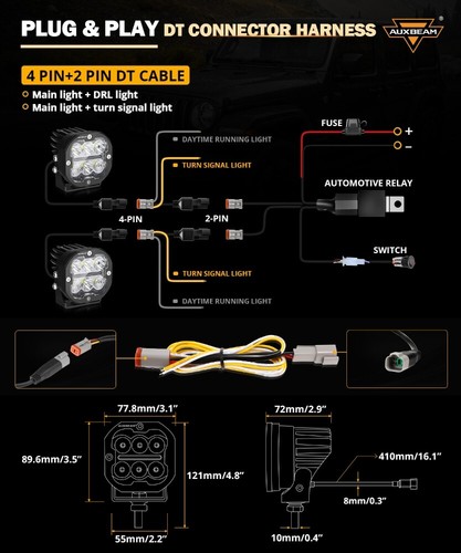 AUXBEAM 3" LED Fog Lights White & Amber Pods For Toyota Tacoma 4 Runner Tundra - Foto 5 di 12