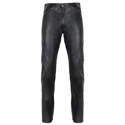 Trousers: Slim Fit Lambskin Leather Handmade Genuine Leather Men's Black Pants