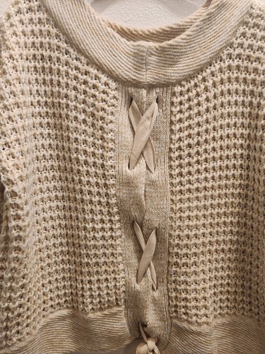 Mystree Womens Cream Long Sleeve Chunky Knit Tie Back Sweater sz S 39-9 - Picture 6 of 9