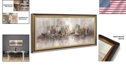 Elegant Large Abstract City Canvas Painting - Ready to Hang Modern Artwork - Picture 2 of 8
