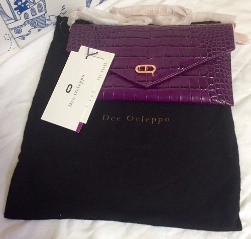 Nuevo bolso de mano Kerry Washington Dee Ocleppo púrpura cocodrilo en relieve nuevo con etiquetas - Imagen 9 de 12