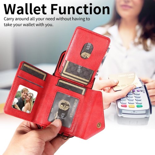 For iPhone 16 Pro Max /15/13 PU Leather Case Wallet Card Slots Cover +Strap - 第 31/45 張圖片