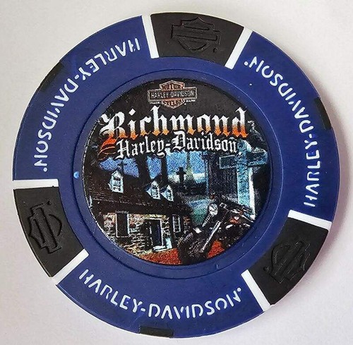 RICHMOND HARLEY-DAVIDSON (VA) Full Color Blue/Black Poker Chip - Picture 2 of 3