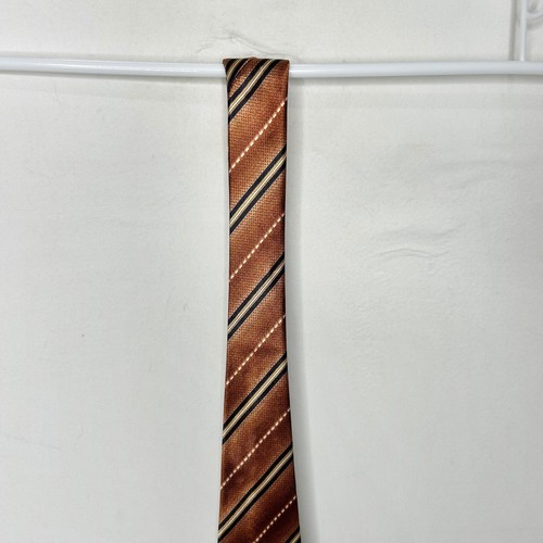 Cravatta uomo Jatala cravatta collo 4” bronzo marrone nero beige righe fatta a mano - Foto 4 di 10