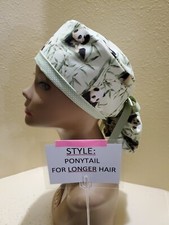 Panda Bears Women's Ponytail Surgical Scrub Hat/Cap Handmade