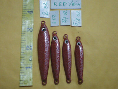 16 PCS. VERTICAL JIG/ANCHOVY/FAST FALL/LURE BAIT 2, 1, 3/4, 5/8 OZ. 4ea RED VEIN