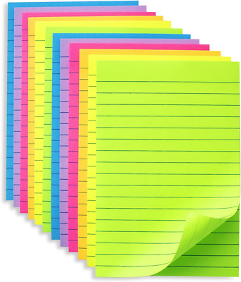 (12 Pack) Lined Sticky Notes 4X6 in Post Ruled Stickies Super Sticking Power Mem