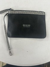 GUESS Los Angeles Black Logo Print Large Zip Wristlet Wallet Clutch Bag