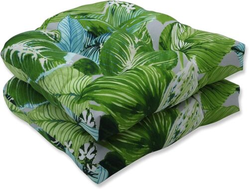 Pillow Perfect Outdoor/Indoor Lush Leaf Jungle Tufted Seat Cushions Set of 2 NEW - Picture 1 of 3